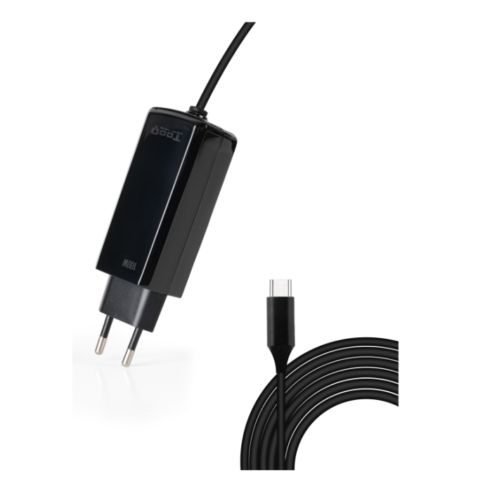 TOOQ Cargador portatil gan USB-C pd 100W, cubico negro