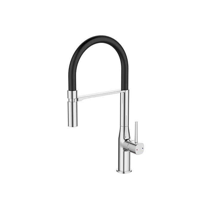 ROUSSEAU Grifo de cocina mezclador Køben - Con ducha de mano - Cromo gris y negro ROUSSEAU Grifo de cocina mezclador Køben - Con ducha de mano - Cromo gris y negro