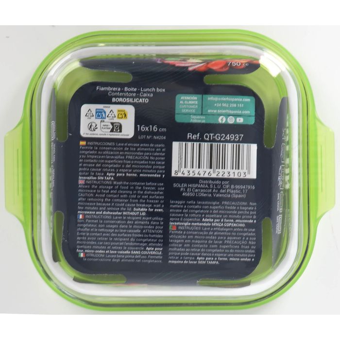 Quttin Fiambrera Cuadrada con Tapa Verde 16 x 16 x 6.3 cm (6 Unidades) 4