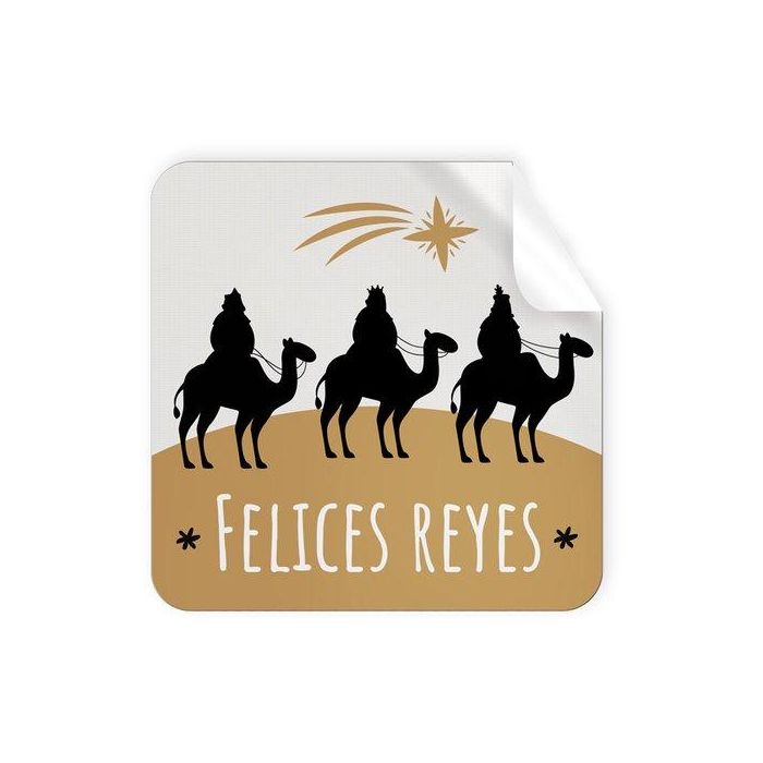 Etiquetas Regalo Adh. Rollo 250 Uds. Cuadradas 40X40 Navidad Felices Reyes