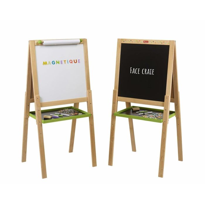 Jeujura JEU3225280876306 Pizarra de Madera Multifuncional Grande con Dibujo, Tiza y Lado Magnético Blanco 4