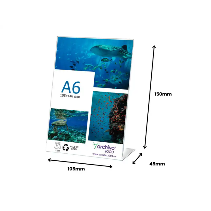 Archivo 2000 Expositor sobremesa DIN A6 vertical 45x105x150 mm flexible PET transparente