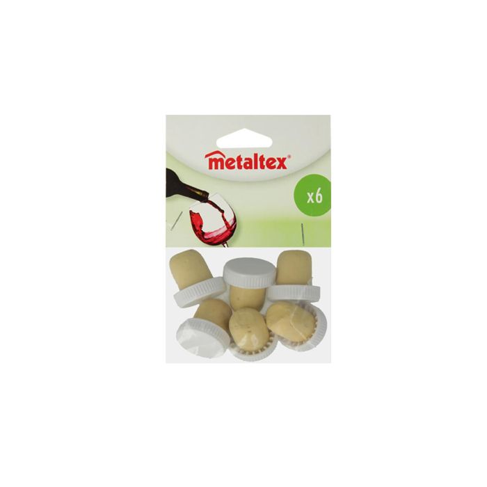 Metaltex Set de 6 tapones de corcho con cabeza de plástico, colores surtidos 1 Metaltex Set de 6 tapones de corcho con cabeza de plástico, colores surtidos 1