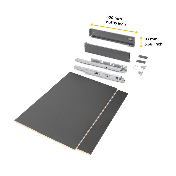 Emuca Kit de cajón para cocina o baño Vertex de altura 93mm con regulación 3D, tableros incluidos, módulo 900mm, Gris antracita 10 Emuca Kit de cajón para cocina o baño Vertex de altura 93mm con regulación 3D, tableros incluidos, módulo 900mm, Gris antracita 10