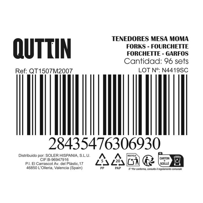 Inde Set 3 Tenedores de Mesa Moma de Acero Inoxidable 2 mm x 20.5 cm (12 Cajas) 2