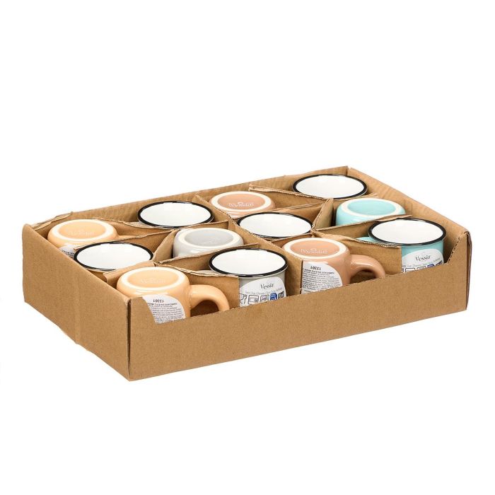Vessia Taza Cafe 90 Ml con Asa, Borde Negro, Colores Claros Surtidos, Ceramica, 9x6x6 cm (Set de 48)