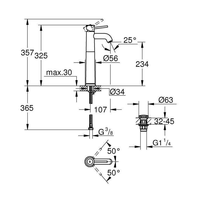 GROHE - Mezclador monomando de lavabo de sobre encimera - Tamaño XL 1