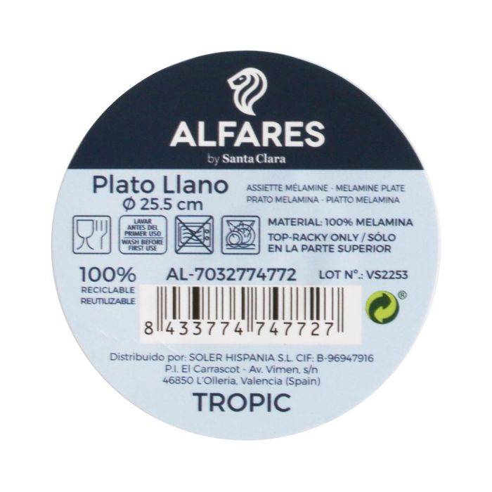 Plato Llano Melamina Tropic 25.5 cm Alfares Mate (24 Unidades) 3 Plato Llano Melamina Tropic 25.5 cm Alfares Mate (24 Unidades) 3