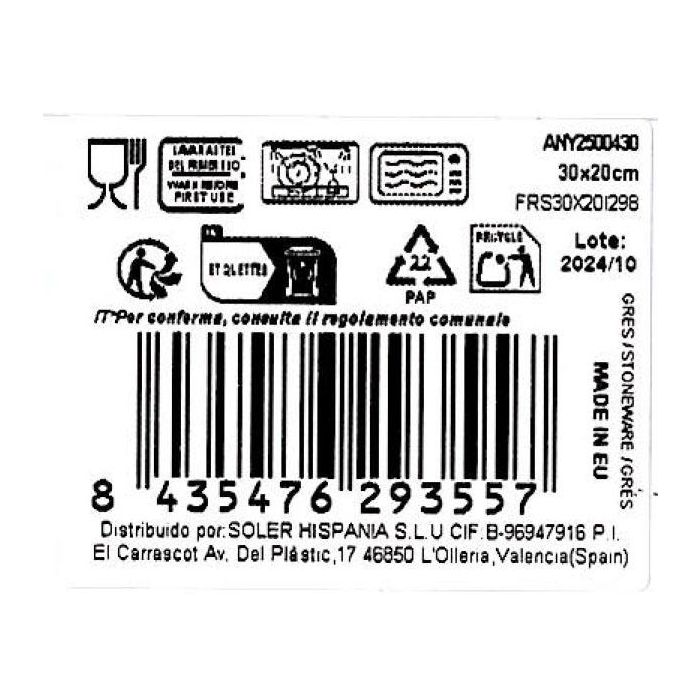 La Mediterranea Fuente Rectangular Anya Elite Brillo 30x20 cm (6 Unidades)