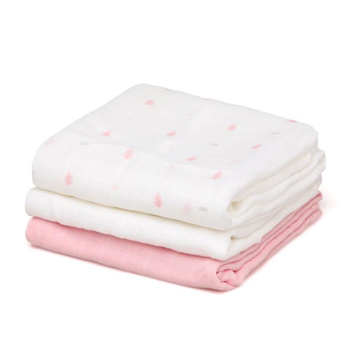 KioKids Set 3 Muselinas 70x70 cm Rosa, Blanco Y Estampado - 70% Bambú, 30% Algodón - Petit Moments 2