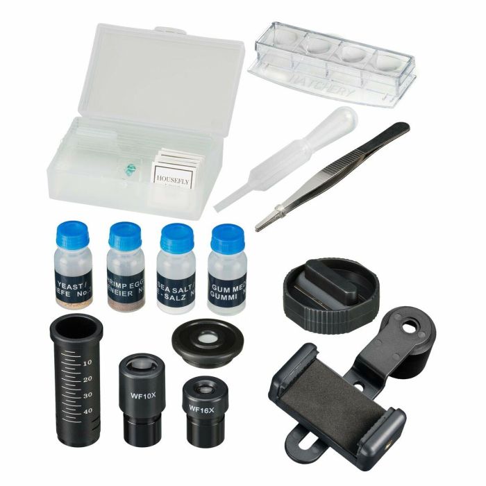 Microscopio Biolux SEL con sistema de zoom - BRESSER JUNIOR - aumento 40x-1600x - soporte para smartphone - caja rígida blanca 2