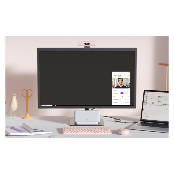 Logitech Webcam Brio 500 Rosa Full HD 1080p 4MP 90° con Clip de Montaje Universal USB-C Plug and Play Rightlight 4 HDR 15