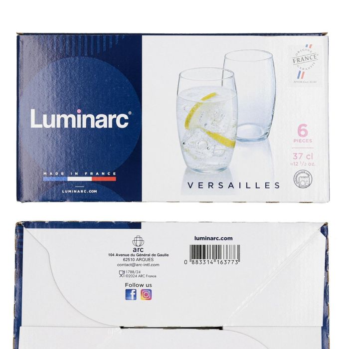 Caja 6 Vasos Altos Vidrio Versailles Luminarc 37,5 cL