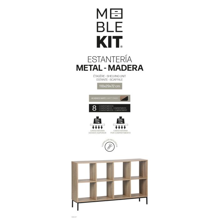 Inde Estantería Cubo 8 Compartimentos con Patas de Metal Moblekit 118x29x72 cm 2 Inde Estantería Cubo 8 Compartimentos con Patas de Metal Moblekit 118x29x72 cm 2
