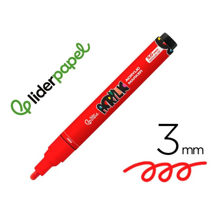 Rotulador Liderpapel Acrylic Base Agua Todo Tipo De Superficie Punta Redonda 3 mm Rojo