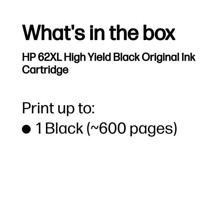 HP Cartucho Tinta 62XL C2P05Ae Negro Alto Rendimiento Original para Envy 5540, 5542, 5544, 5640, 5642, 5644, 5646, 5660, 7640, Officejet 5740, 5742, 8040 2