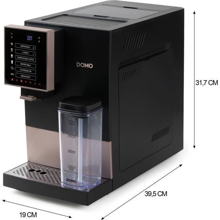Cafetera espresso automática con molinillo - DOMO - DO743K - 1350 W - 19 bar - 125 g de café - Negra 4 Cafetera espresso automática con molinillo - DOMO - DO743K - 1350 W - 19 bar - 125 g de café - Negra 4