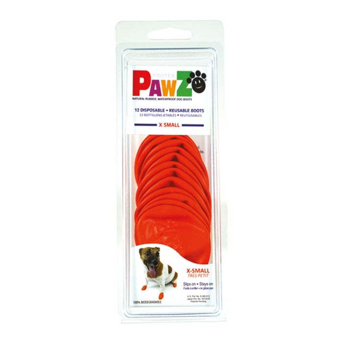 Pawz Botas para Perro Naranja Talla XS - 12 Unidades de Goma Natural Impermeables para Protección de Patas contra Calor, Hielo y Suciedad