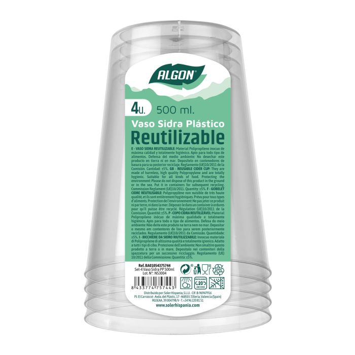 Set de 4 vasos para sidra Algon 500 ml (80 Cajas) 1 Set de 4 vasos para sidra Algon 500 ml (80 Cajas) 1