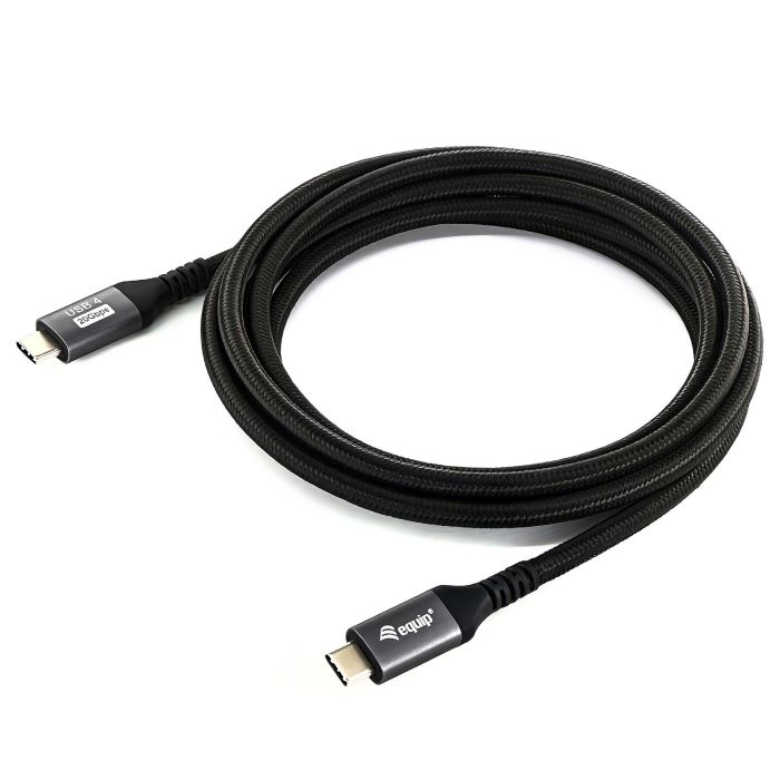 Equip Cable USB-C USB4 Gen2 Macho Macho 40Gbps 4K/60Hz 100W Con Chip E-Mark Color Negro 2.0m Malla algodon trenzado Carcasa Conector Aluminio Equip Cable USB-C USB4 Gen2 Macho Macho 40Gbps 4K/60Hz 100W Con Chip E-Mark Color Negro 2.0m Malla algodon trenzado Carcasa Conector Aluminio
