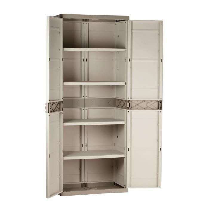 TITANIO PLASTIKEN Armario alto con 2 puertas con estantes 70 x 44 x 176 cm Beige y gris pardo TITANIO Gama interior y exterior 1 TITANIO PLASTIKEN Armario alto con 2 puertas con estantes 70 x 44 x 176 cm Beige y gris pardo TITANIO Gama interior y exterior 1