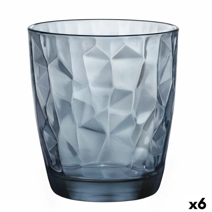 Bormioli Rocco Vaso Bajo Vidrio Diamond Azul 39 cL Pack de 6, Con Relieve, Fabricado en Italia, Apto Lavavajillas, Larga Duración