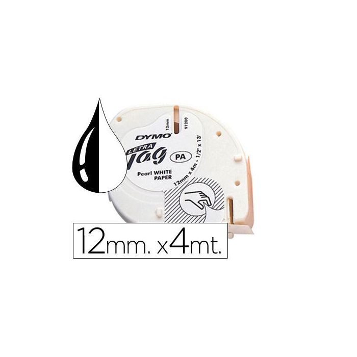 Dymo Cinta 91200, Negro Sobre Blanco De 12 mmx4M, De Papel. Rotuladora Letratag