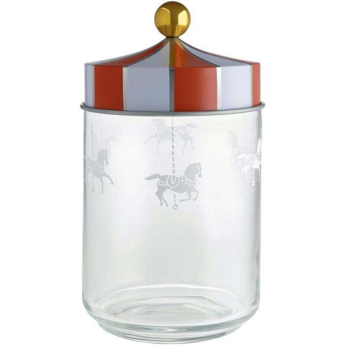 Alessi MW30/100 Bote Hermético de Vidrio Serigrafiado con Tapa de Hojalata, 100 cl