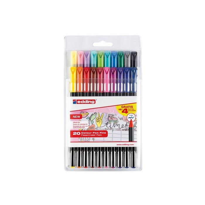 Edding Rotulador 1200 Punta Fina 1mm, 16 Colores Estándar + 4 Pastel, Tinta a Base de Agua