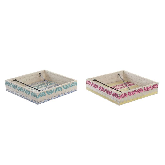 DKD Home Decor Servilletero de Mesa Colonial Africa Gres MDF Metal Azul Turquesa 18x18x4 cm Pack de 4 Unidades