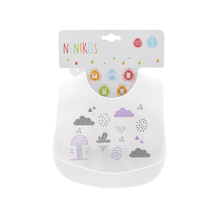 KioKids Babero Silicona Blanco Impermeable con Bolsillo Recogemigas Ajustable +4 Meses 3