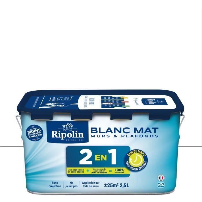 Pintura 2 en 1 para paredes y techos - Blanco mate - RIPOLIN - 2,5 L 1 Pintura 2 en 1 para paredes y techos - Blanco mate - RIPOLIN - 2,5 L 1