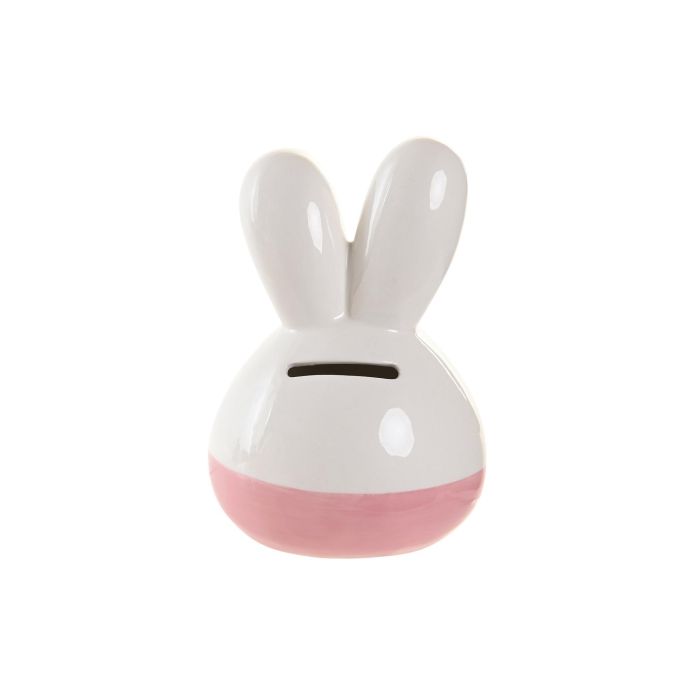 DKD Home Decor Hucha Conejo Infantil Pack 6 Unidades Blanco Lila Rosa Palo Amarillo Dolomita 9x15x10 cm 2