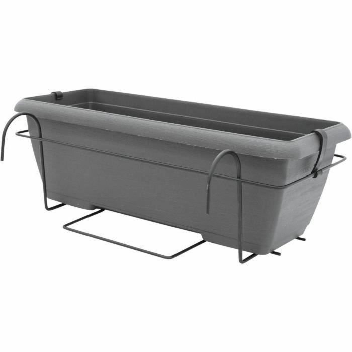 Kit de macetero con soporte metálico y bandeja integrada - GARDEN ID Teramo - Negro-anth 50 cm - Efecto piedra - Reciclado/reciclable 1