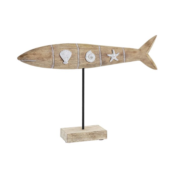 DKD Home Decor Figura Decorativa Pez Atlántico Madera Mango Aluminio Marrón Blanco Negro 9 x 38 x 54 cm