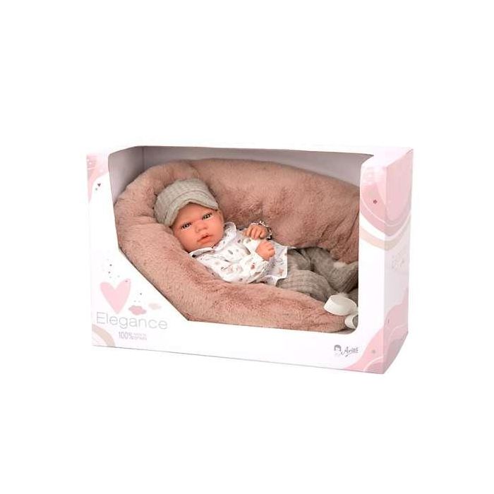 Muñeca elegance andie gris con cojin lactancia, incluye chupete (muñeco de peso)40 cm 6