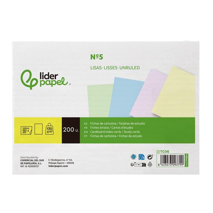 Tarjeta Liderpapel Para Estudiar Lisa Cartulina De Colores 170 gr-M2 160x220 mm Paquete De 200 Unidades 1