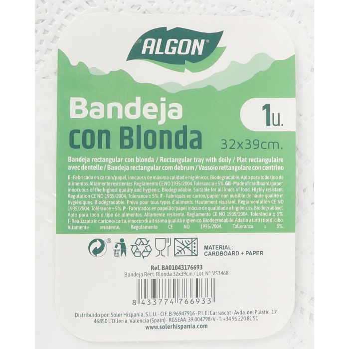 Bandeja rectangular blonda Algon 32x39 cm (36 Unidades) 1 Bandeja rectangular blonda Algon 32x39 cm (36 Unidades) 1