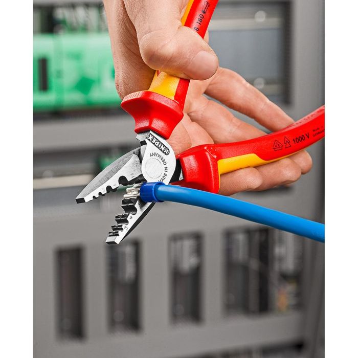 Knipex 9778180 Alicates para entallar punteras, crimpado seguro en 9 mordazas, acero especial, 180x56x28mm, para electricidad 4 Knipex 9778180 Alicates para entallar punteras, crimpado seguro en 9 mordazas, acero especial, 180x56x28mm, para electricidad 4