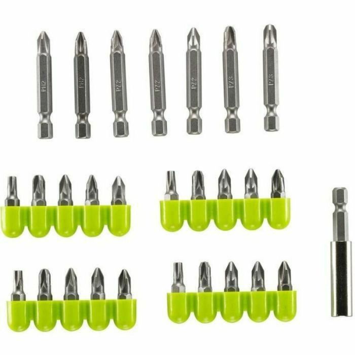 Ryobi Blister de 28 accesorios para atornillar PH / PZ / TX 25 mm y 50 mm con estante de almacenamiento y portabrocas