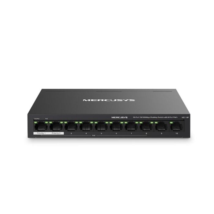 Mercusys MS110P Switch Gestionado Fast Ethernet 10/100 Mbps 10 Puertos RJ45 PoE con Full Duplex, Montaje en Pared, Color Negro 0 Mercusys MS110P Switch Gestionado Fast Ethernet 10/100 Mbps 10 Puertos RJ45 PoE con Full Duplex, Montaje en Pared, Color Negro 0
