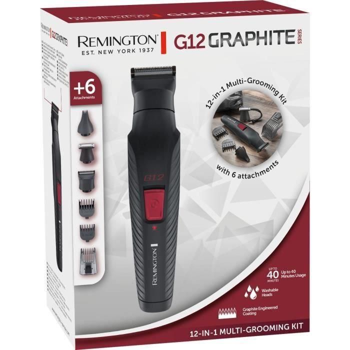Kit multifunción - REMINGTON - Serie G12 Graphite - 12 en 1 - Cuchillas autoafilables - Autonomía 40 min - USB 2 Kit multifunción - REMINGTON - Serie G12 Graphite - 12 en 1 - Cuchillas autoafilables - Autonomía 40 min - USB 2