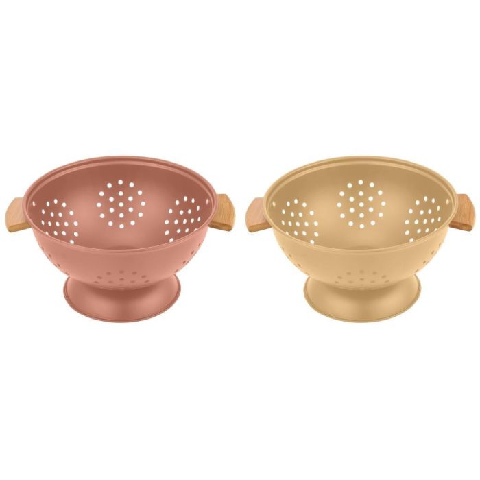 DKD Home Decor Chinalight 22 Escurridor Vintage Terracota Amarillo Inox Bambú 30x24.5x14 cm (2 Unidades)