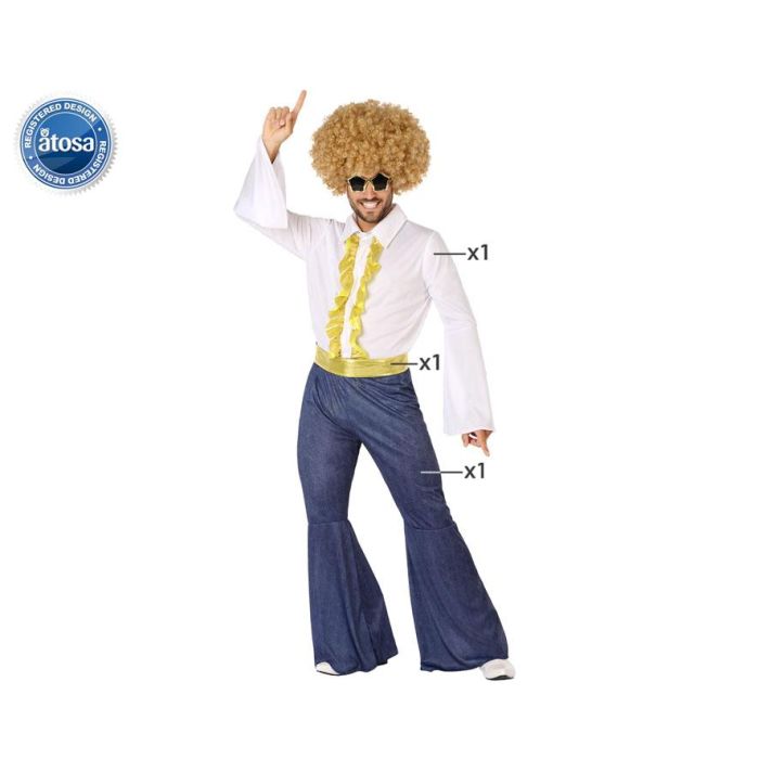 Disfraz de Fiesta Disco Años 70 Hombre Adulto XL - Camisa Blanca con Detalles Dorados, Pantalón Efecto Vaquero Campana y Cinturón Dorado Disfraz de Fiesta Disco Años 70 Hombre Adulto XL - Camisa Blanca con Detalles Dorados, Pantalón Efecto Vaquero Campana y Cinturón Dorado