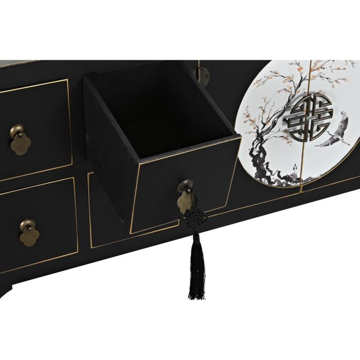 Mueble de TV DKD Home Decor Negro Oriental Blanco Dorado Blanco/Negro Metal Abeto Madera MDF 130 x 26 x 51 cm 5