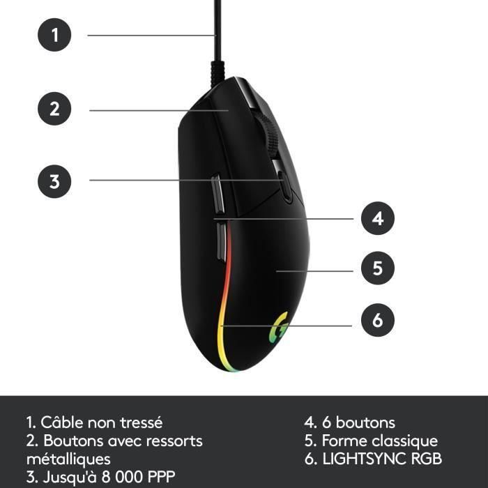 Logitech G203 Ratón Gaming LIGHTSYNC RGB personalizable, 8.000 DPI, 6 Botones Programables, USB, Negro 5 Logitech G203 Ratón Gaming LIGHTSYNC RGB personalizable, 8.000 DPI, 6 Botones Programables, USB, Negro 5