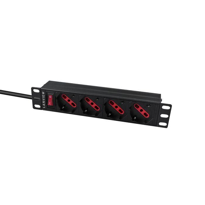 Lanview 10'' rack mount power strip, 2m, 13A with 4 x Schuko/italian type socket 1 Lanview 10'' rack mount power strip, 2m, 13A with 4 x Schuko/italian type socket 1