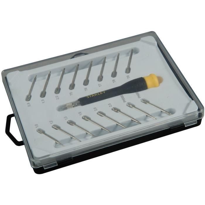 Stanley STHT0-62633 Juego de 16 Microdestornilladores Multipunta Ranurado Phillips Hexagonal Torx