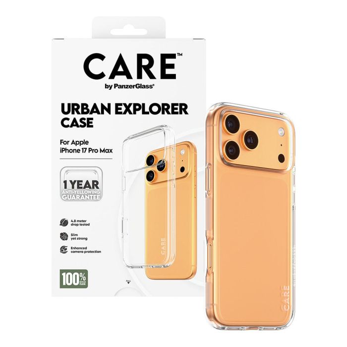 PanzerGlass CARE by Urban Explorer Case - Crystal Clear, Transparente, Protección Antiamarillamiento, 100% Material Reciclado para Apple iPhone 15 Pro Max 4 PanzerGlass CARE by Urban Explorer Case - Crystal Clear, Transparente, Protección Antiamarillamiento, 100% Material Reciclado para Apple iPhone 15 Pro Max 4