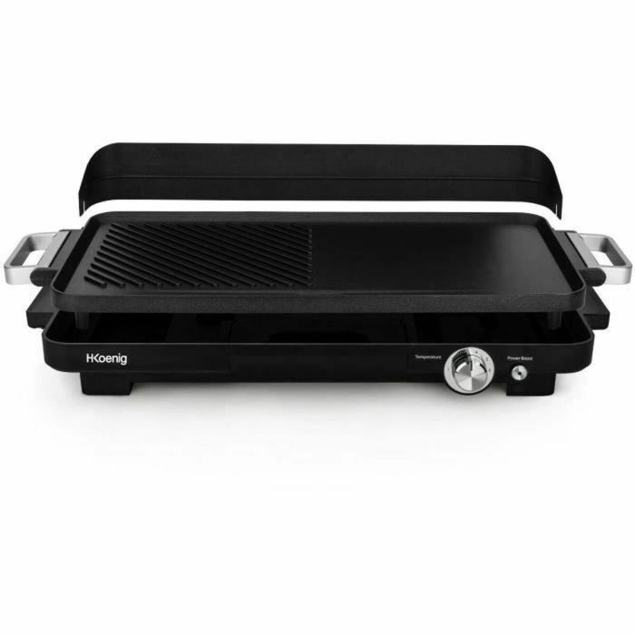 Hkoenig GRX330 Plancha Eléctrica de Zonas Dobles, 50x25cm, 1800W, Superficie Antiadherente, Termostato Ajustable y Función Turbo Parrilla 4